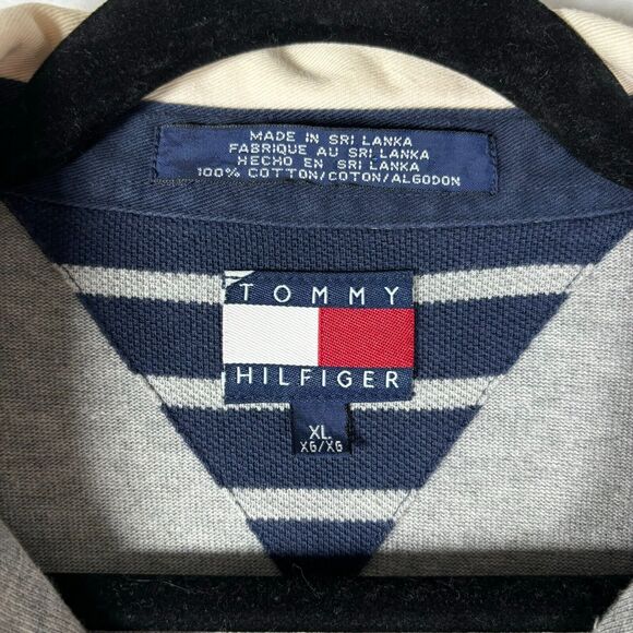 Vintage Tommy Hilfiger Rugby Shirt Men XL Gray Navy Athletic Long Sleeve 1/4 Zip - Picture 3 of 13
